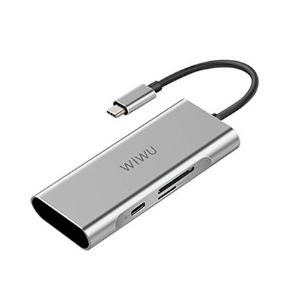 Адаптер WIWU Apollo A731TH USB-C to micro SD+SD+3xUSB3.0+USB-C+HDMI HUB Silver, фото 2