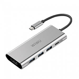 Адаптер WIWU Apollo A531H USB-C to HDMI+3xUSB3.0+USB-C Silver