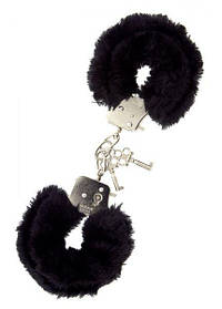 Наручники із чорним хутром пухнасті для рольових ігор METAL HANDCUFF WITH PLUSH, BLACK