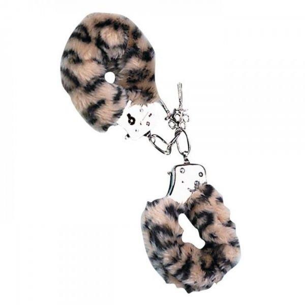 Наручники із хутром пухнасті для рольових ігор Metal Handcuff, Leopard
