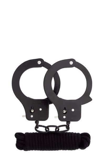 Наручники металеві для сексу БДСМ BONDX METAL CUFFS & LOVE ROPE SET, BLACK, фото 1