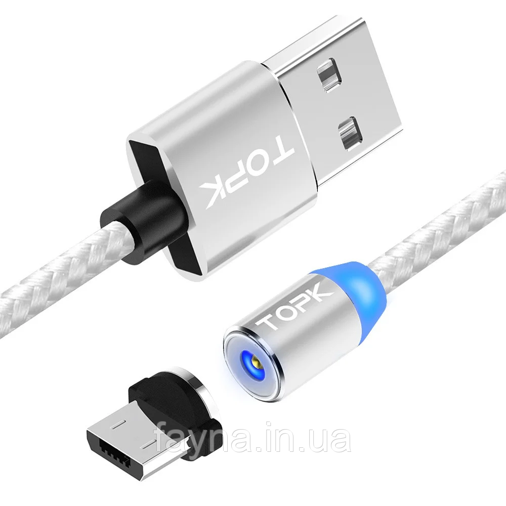 Кабель ТОРК магнітний Micro-USB АМ23 Сільвер |1m, 2.4 A|