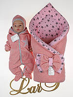 Набор на выписку из роддома "Звездопад" для новорожденной девочки. Розовый меланж
