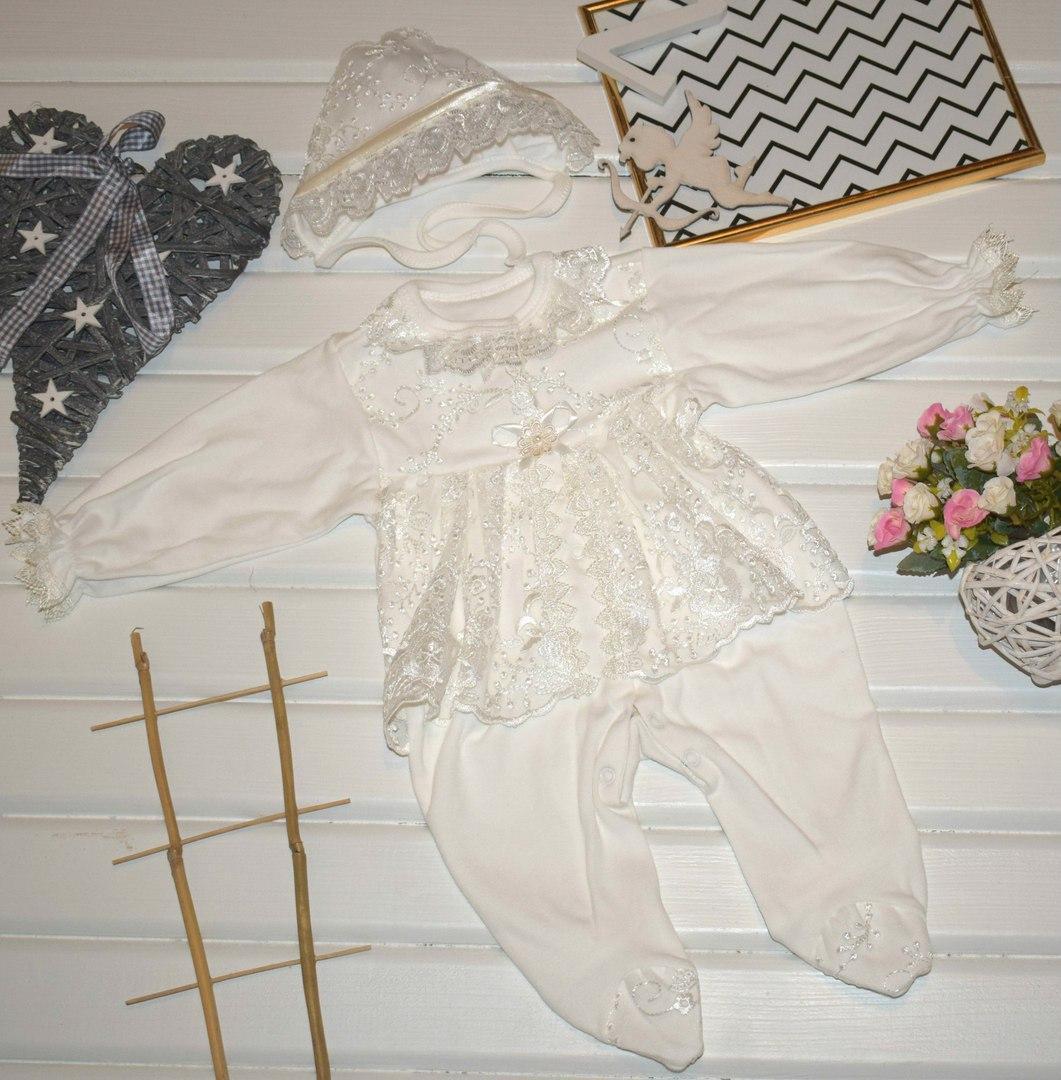 Роскошный крестильный набор для новорожденной девочки. Молочный - фото 3 - id-p1211548330