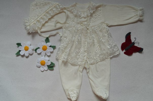 Роскошный крестильный набор для новорожденной девочки. Молочный - фото 4 - id-p1211548330