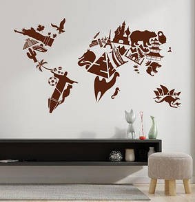 Вінілова аклейка на стіну Карта світу з чудес світу (карта світу з пам'яток)