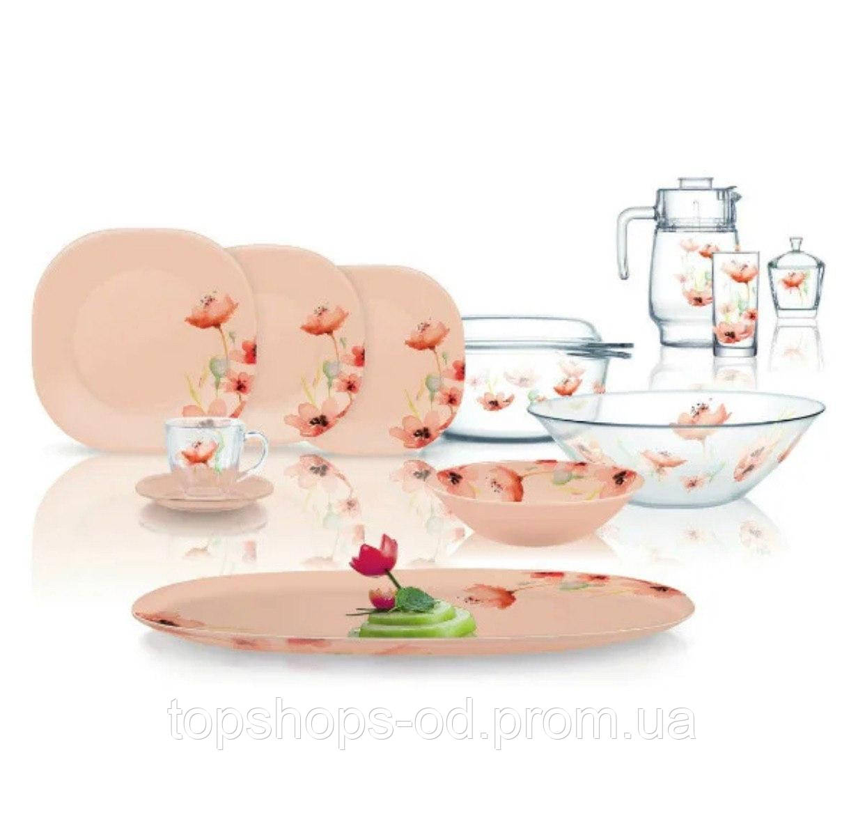 Столовый сервиз стеклянный премиум качества Luminarc N6702 Floren Peach 69 предметов