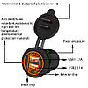 Автомобільне зарядне гніздо врізна розетка кругла 2 USB (12-24В) 5В/4.2A жовтогаряча підсвітка, фото 4