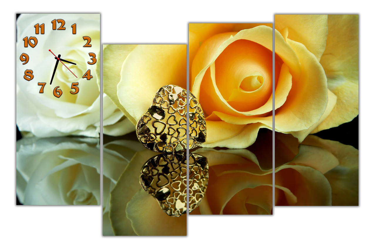 Красивая Модульная Картина с Часами Большая Желтая Роза 30х70 30х70 ...
