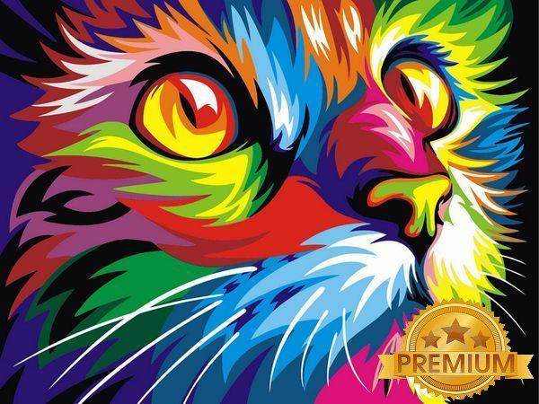 Картина за номерами 40х50 см Babylon Premium (кольоровий полотно + лак) Веселковий кіт Художник Ваю Ромдони