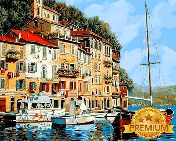Картина за номерами 40х50 см Babylon Premium (кольоровий полотно + лак) Червона човен Художник Гвідо Бореллі
