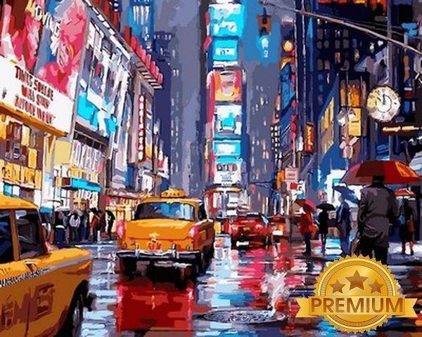 Картина за номерами 40х50 см Babylon Premium (кольоровий полотно + лак) Таймс-сквер Художник Річард Макнейл