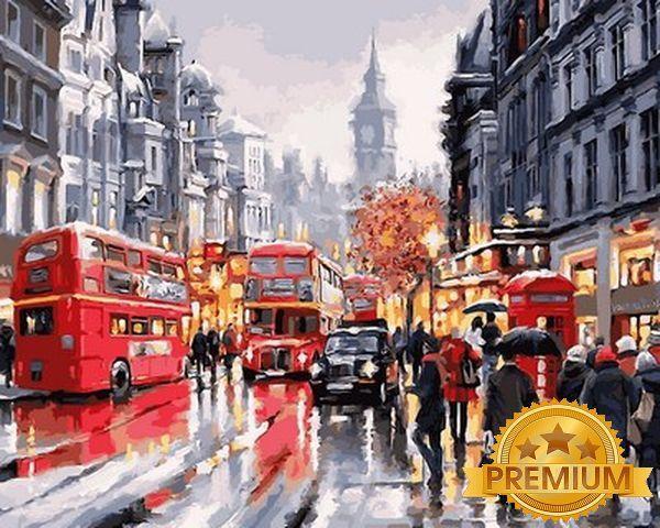 Картина за номерами 40х50 см Babylon Premium (кольоровий полотно + лак) Уайтхолл - вулиця в центрі Лондона