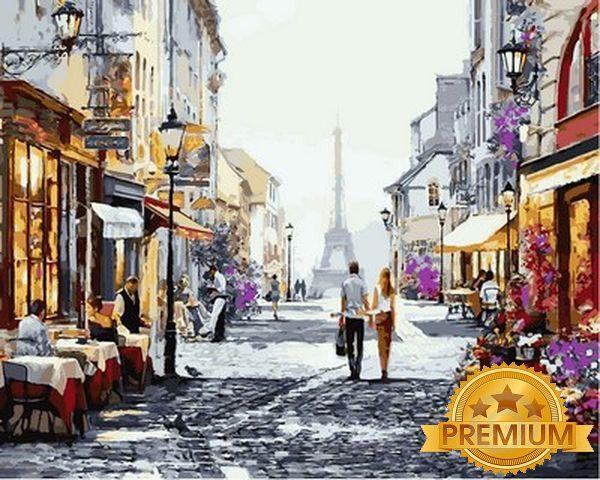 Картина за номерами 40х50 см Babylon Premium (кольоровий полотно + лак) Прогулянка по Парижу Художник Річард