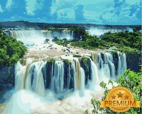 Картина за номерами 40х50 см Babylon Premium (кольоровий полотно + лак) Водоспад Ігуасу (NB 822)