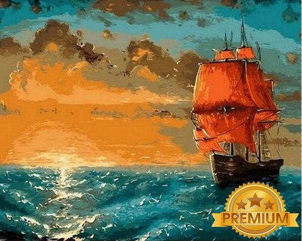 Картина за номерами 40х50 см Babylon Premium (кольоровий полотно + лак) Червоні вітрила Художник Корнєєв