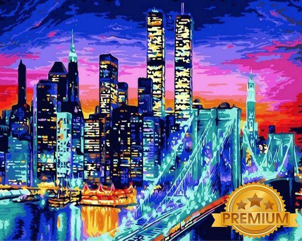 Картина за номерами 40х50 см Babylon Premium (кольоровий полотно + лак) Нічний Манхеттен (NB 1434)