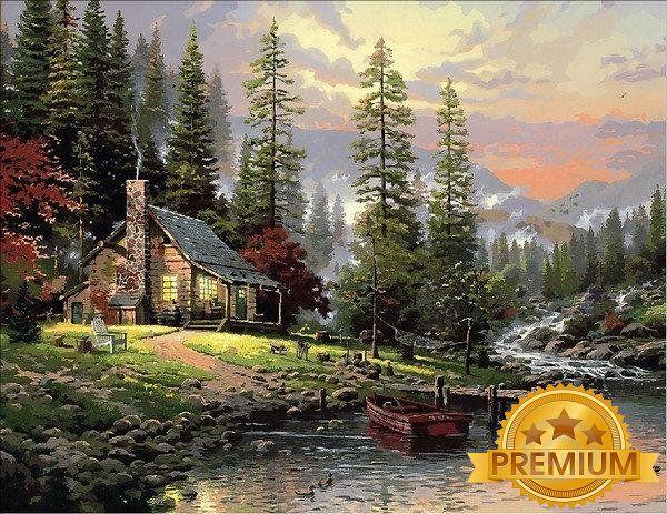 Картина за номерами 40х50 см Babylon Premium (кольоровий полотно + лак) Мисливський будиночок Художник Томас