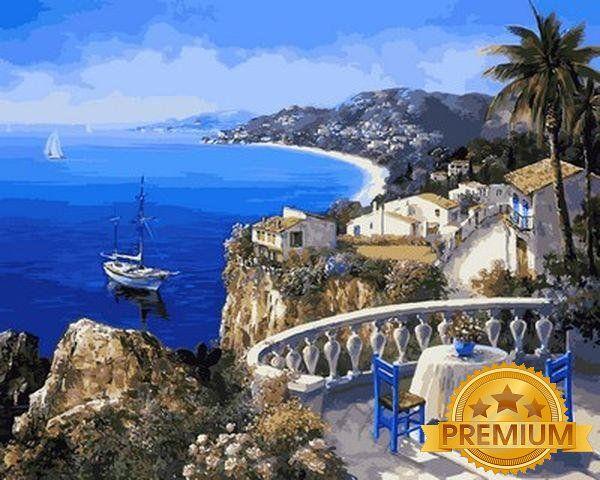 Картина за номерами 40х50 см Babylon Premium (кольоровий полотно + лак) Ніцца Франція - Перлина лазурного