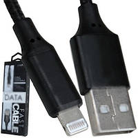 Шнур шт.USB А -шт.Iphone Lightning, сетка, 1м, чёрный