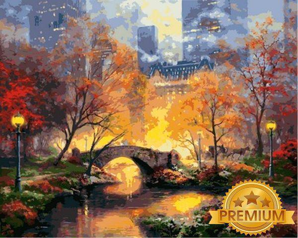 Картина за номерами 40х50 см Babylon Premium (кольоровий полотно + лак) Центральний парк восени Художник