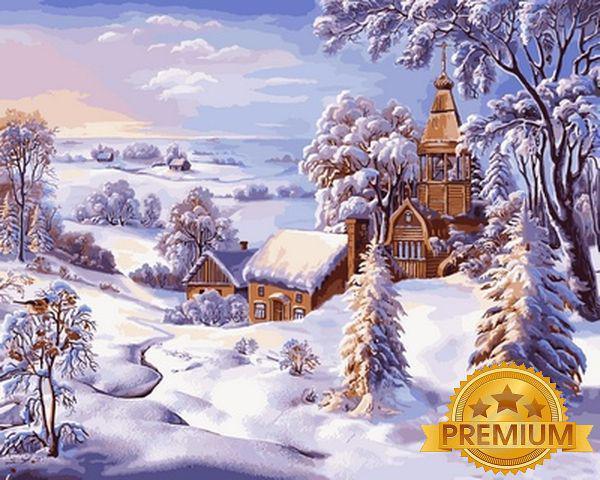 Картина за номерами 40х50 см Babylon Premium (кольоровий полотно + лак) Зимовий пейзаж Художник Віктор