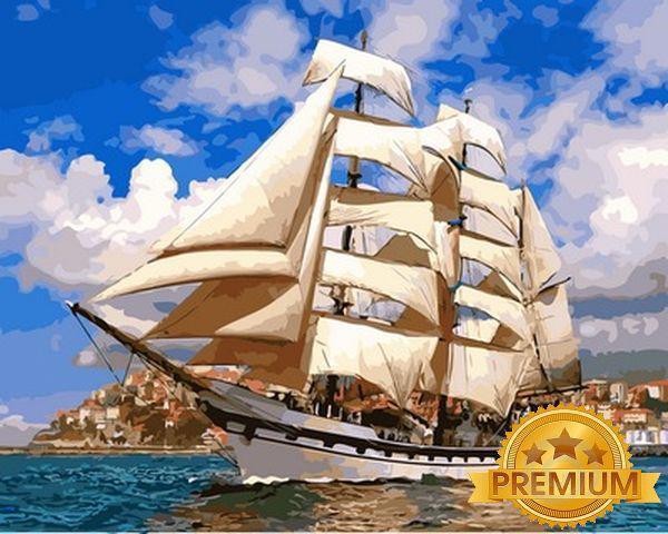 Картина за номерами 40х50 см Babylon Premium (кольоровий полотно + лак) Вітрильник (NB 899)