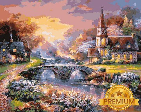 Картина за номерами 40х50 см Babylon Premium (кольоровий полотно + лак) Міст через річку (NB 920)