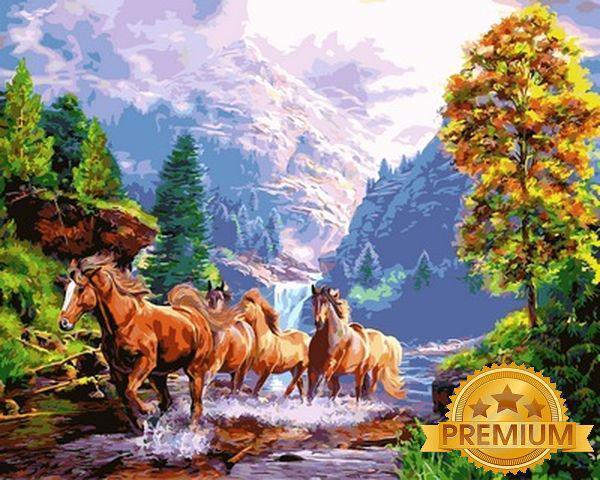 Картина за номерами 40х50 см Babylon Premium (кольоровий полотно + лак) Дикі коні (NB 924)