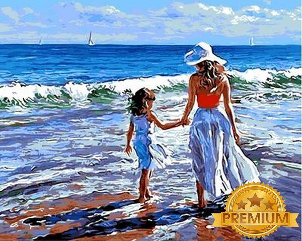 Картина за номерами 40х50 см Babylon Premium (кольоровий полотно + лак) Прогулянка з мамою Художник Волегов