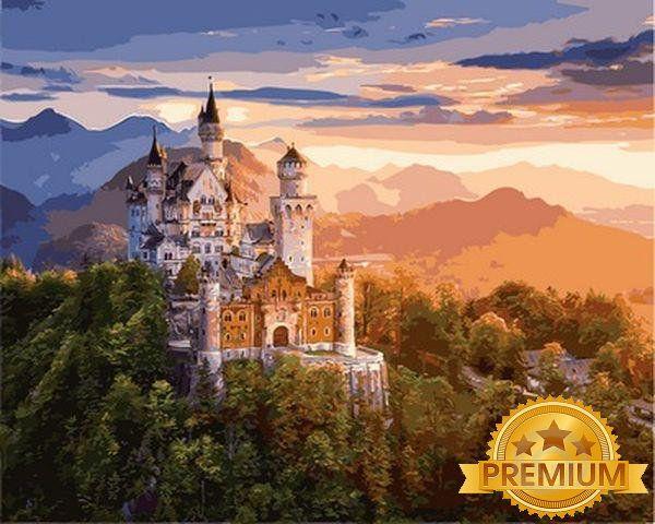 Картина за номерами 40х50 см Babylon Premium (кольоровий полотно + лак) Замок Нойшванштайн (NB 908)