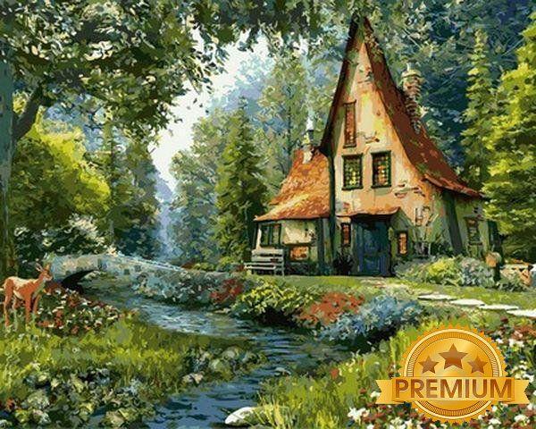 Картина за номерами 40х50 см Babylon Premium (кольоровий полотно + лак) Казковий будиночок Художник Д