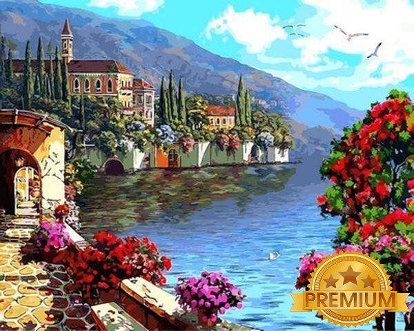 Картина за номерами 40х50 см Babylon Premium (кольоровий полотно + лак) Квітуча набережна (NB 923)