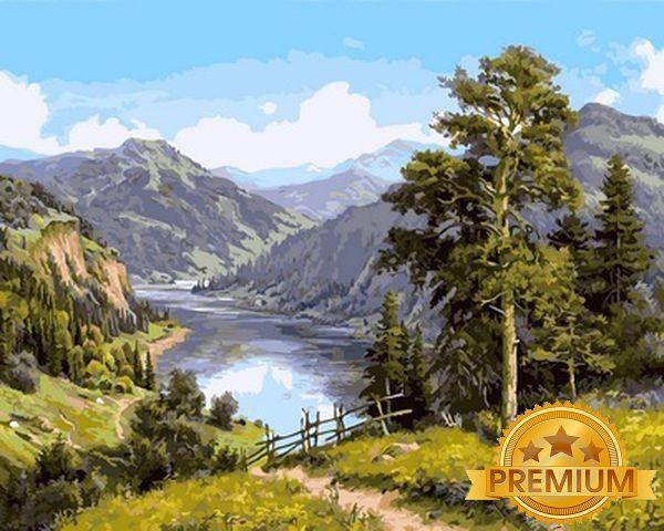 Картина за номерами 40х50 см Babylon Premium (кольоровий полотно + лак) Гірська річка Художник Ігор Прищепа