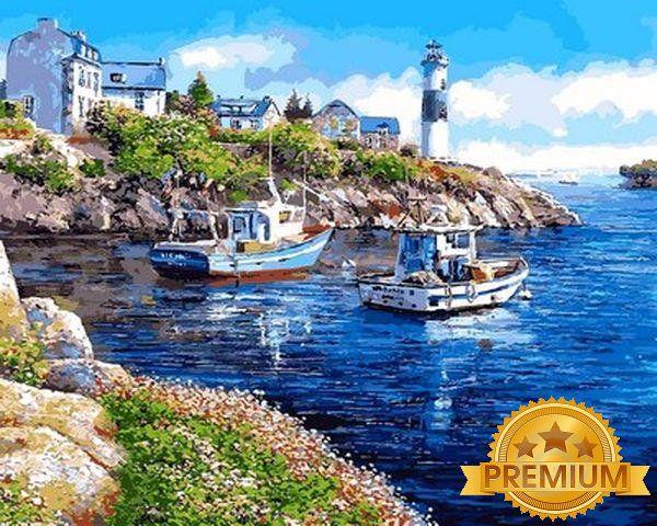 Картина за номерами 40х50 см Babylon Premium (кольоровий полотно + лак) Морська бухта Художник Сун Сем Парк