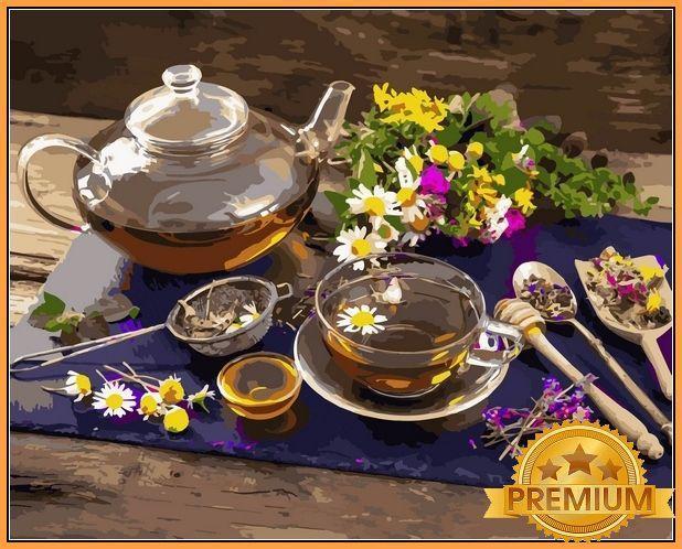 Картина за номерами 40х50 см Babylon Premium (кольоровий полотно + лак) Трав'яний чай (NB 1136)