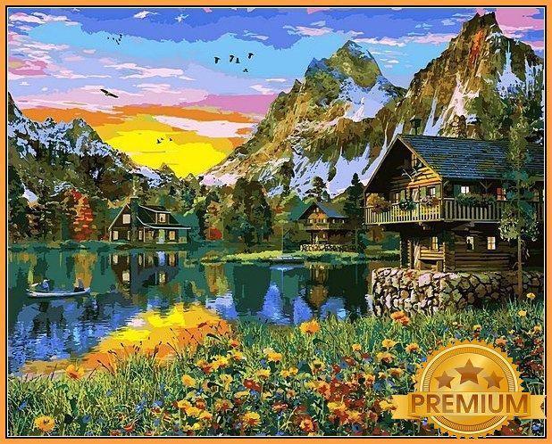 Картина за номерами 40х50 см Babylon Premium (кольоровий полотно + лак) Альпійське озеро (NB 1145)
