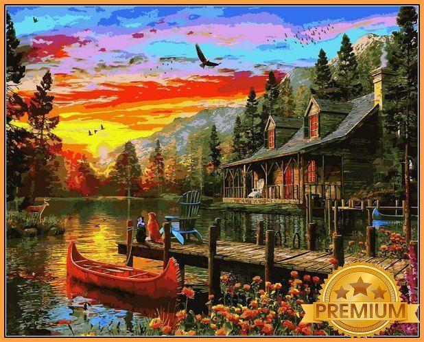 Картина за номерами 40х50 см Babylon Premium (кольоровий полотно + лак) Вечірній Захід Художник Домінік