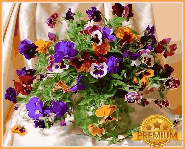 Картина за номерами 40х50 см Babylon Premium (кольоровий полотно + лак) Букет братків (NB 1166)