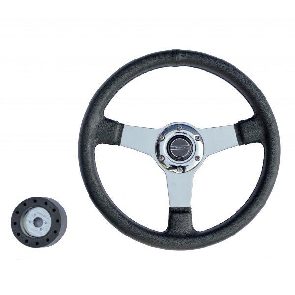 Кермо PRETECH HD-5125 350мм, PU, спиці срібло, чорний