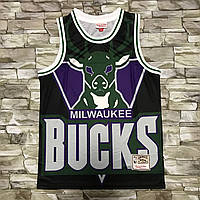 Черная баскетбольная майка Милуоки Бакс Mitchell & Ness NBA Big Face команда Milwaukee Bucks джерси