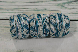 Нитки для вишивки ROSE Pearl №8 (для хардангер), колір меланж блакитний/білий