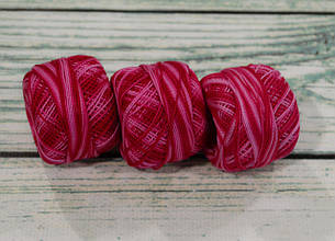 Нитки для вишивки ROSE Pearl №8 (для хардангер), колір меланж малиновий/рожевий
