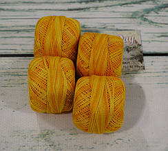 Нитки для вишивки ROSE Pearl №8 (для хардангер), колір меланж жовтий/оранжевий