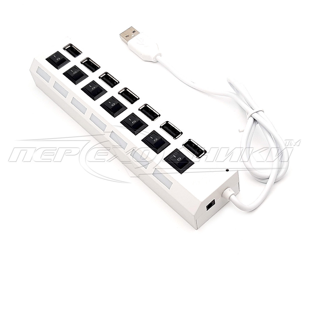 Hi-Speed USB 2.0 HUB, на 7 портів із перемикачем на кожен порт, білий