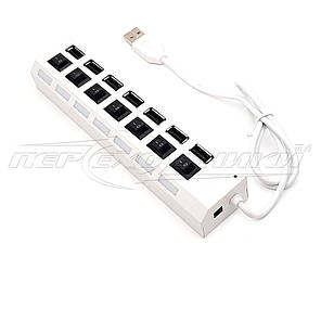 Hi-Speed USB 2.0 HUB, на 7 портів із перемикачем на кожен порт, білий, фото 1