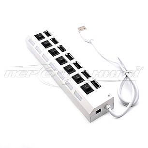 Hi-Speed USB 2.0 HUB, на 7 портів із перемикачем на кожен порт, білий, фото 3
