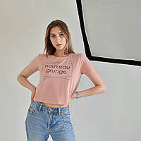 Кроп-топ укорочена футболка Vivioji Nouveau grunge Пудра бавовна розмір M (12530)