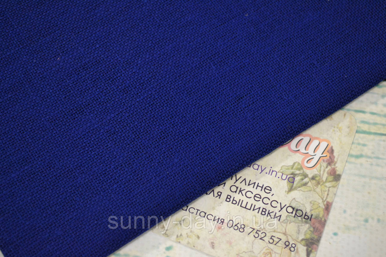 Тканина рівномірного плетіння льон Permin 076/13 колір королівський синій, 28 каунт