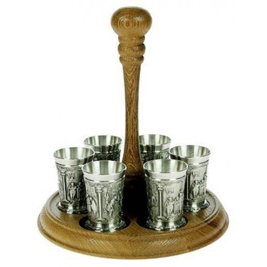 Набір з 6-ти чарок на дерев'яній підставці «К. Шпіцвег» 12475 Artina Schnaps Set 7 Spitzweg 5.5 cm, фото 1